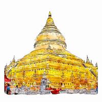 pagode yangoon myanmar aquarelle main tiré illustration isolé sur blanc Contexte vecteur