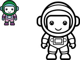 mignonne dessin animé astronaute. noir et blanc vecteur illustration avec coloré goûter. pour coloration livre