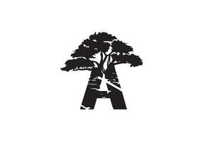 abstrait une logo lettre et arbre branches avec vert, noir, blanche. arbre lettre conception avec minimaliste Créatif style. vecteur