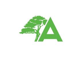 abstrait une logo lettre et arbre branches avec vert, noir, blanche. arbre lettre conception avec minimaliste Créatif style. vecteur