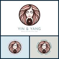 yin et Yang femme visage beauté esthétique luxe salon spa logo modèle conception pour marque ou entreprise vecteur