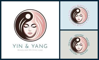 yin et Yang femme visage beauté esthétique luxe salon spa logo modèle conception pour marque ou entreprise vecteur