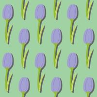 une sans couture modèle de tulipe sur une vert Contexte dans une printemps minimal floral concept, vecteur