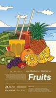 tropical des fruits illustration disposition affiche pour social médias Publier vecteur