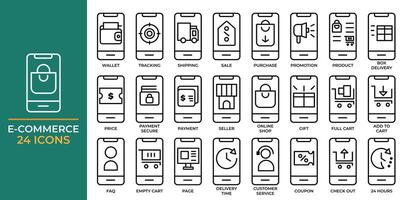 commerce électronique icône ensemble. en ligne achats. en ligne magasin symbole. contour Icônes collection. vecteur illustration