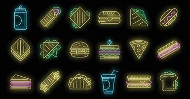 sandwich bar, icônes, ensemble, vecteur, néon vecteur