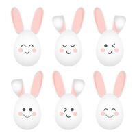 ensemble de Pâques lapin visages avec différent émotions. vacances Icônes, autocollants, décor éléments, vecteur