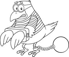 noir et blanc prison oiseau dessin animé personnage. vecteur illustration isolé sur blanc Contexte