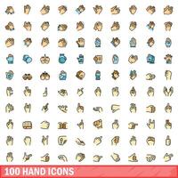 100 main Icônes ensemble, Couleur ligne style vecteur