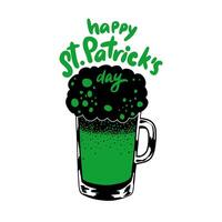 content st patricks journée carte. verre de Bière avec mousse. vert irlandais bière. la magie lutin bière. vert liquide sur blanc Contexte vecteur