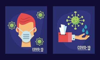 infographie du virus corona avec une personne utilisant un masque médical vecteur