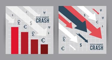 krach boursier avec des flèches vers le bas et des barres de statistiques vecteur