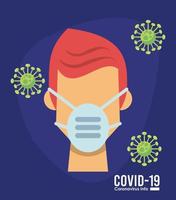 infographie du virus corona avec une personne utilisant un masque médical vecteur