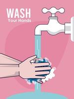 affiche de campagne lavez-vous les mains avec un robinet d'eau vecteur