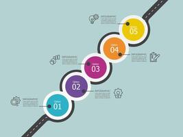 verticale rond cercle pas chronologie infographie élément rapport Contexte avec affaires ligne icône 5 pas vecteur