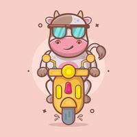 cool vache animal personnage mascotte équitation scooter moto isolé dessin animé dans plat style conception vecteur