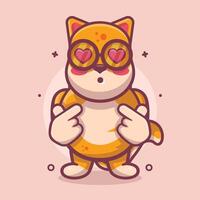 kawaii shiba inu chien animal personnage mascotte avec l'amour signe main geste isolé dessin animé vecteur