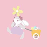 content Pâques Festival avec animal animal de compagnie lapin lapin, fleur, Chariot et œuf, pastel couleur, plat vecteur illustration dessin animé personnage