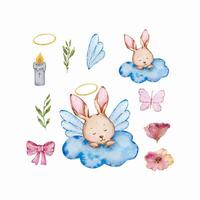 aquarelle mignonne bébé ange lapin, garderie vecteur