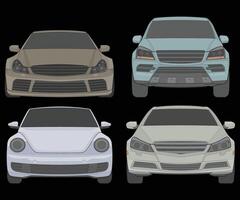 ensemble de de face vue vecteur illustration de isolé surligner Couleur voiture sur noir arrière-plan, véhicule dans une plat dessin animé style.