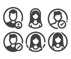 avatar profil icône ensemble comprenant Masculin et femelle .avatar Icônes. granit série. Facile glyphe style Icônes ensemble. vecteur