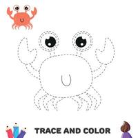 trace crabe. coloration éducatif feuille de travail pour enfants. activité page vecteur