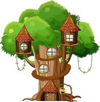 Fantasy tree house à l'intérieur du tronc d'arbre sur fond blanc vecteur