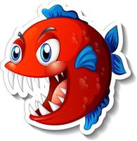 autocollant de dessin animé de poisson piranha en colère vecteur