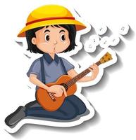 autocollant de dessin animé avec une fille jouant de la guitare vecteur
