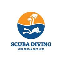 conception de logo de plongée sous-marine, parfaite pour l'école de plongée et la conception de logo d'aventure sous-marine vecteur