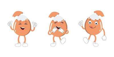 content Oeuf dessin animé mascotte personnage, dessin animé Oeuf donnant pouce en haut, main tiré dessin animé kawaii personnages vecteur illustration. rétro Pâques Oeuf avec demi-teinte modèle avec différent visage émotions.