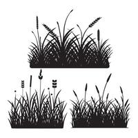 collection de silhouettes de bordure d'herbe noire vecteur