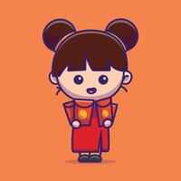 mignonne fille avec argent enveloppe Angpao dessin animé vecteur illustration chinois lunaire Nouveau année concept icône isolé