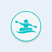 rafting icône, bateau, rameur, aviron, rafting tour icône sur rond forme, vecteur illustration