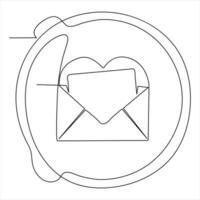 Célibataire ligne continu dessin de enveloppe avec rouge cœur et l'amour lettre.modèle pour invitations et l'amour cartes contour vecteur illustration