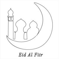 continu Célibataire ligne traditionnel content eid Al fitr art dessin vecteur style illustration