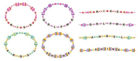 bracelets de mots grl pwr, ange, baiser, éclat vecteur