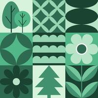 moderne géométrique bannière. des arbres, fleurs et feuilles dans plat minimaliste style. vecteur