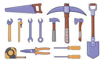 ensemble de dessin animé icône outils équipement artisan travail, mécanicien, isolé par blanc Contexte conception vecteur