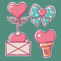 vecteur illustration de la Saint-Valentin journée autocollants avec cœurs, la glace crème et enveloppes