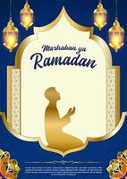 vecteur bleu luxe Ramadan kareem affiche modèle