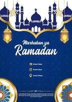 vecteur bleu luxe Ramadan kareem affiche modèle