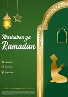 vecteur vert luxe Ramadan kareem affiche modèle