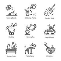 ensemble de Entretien ménager et nettoyage outils ligne Icônes vecteur
