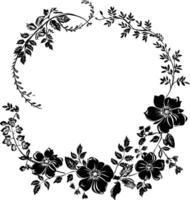 ai généré floral Cadre et couronne élément pour mariage invitation modèle noir Couleur seulement vecteur