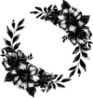 ai généré floral Cadre et couronne élément pour mariage invitation modèle noir Couleur seulement vecteur