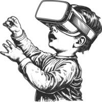 ai généré enfant en jouant virtuel réalité casque noir Couleur seulement vecteur