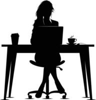 ai généré silhouette Bureau bureau avec portable et café avec femmes travail à l'intérieur vecteur