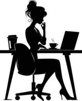 ai généré silhouette Bureau bureau avec portable et café avec femmes travail à l'intérieur vecteur