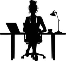 ai généré silhouette Bureau bureau avec portable et café avec femmes travail à l'intérieur vecteur